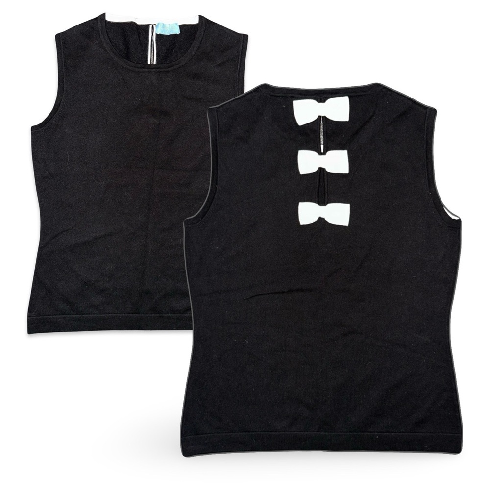 Cece by Cynthia Steffe Black Sleeveless Top with White Bow Accents